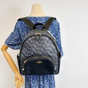 Coach CF344 Court Backpack With Coach Monogram Print IN NAVY